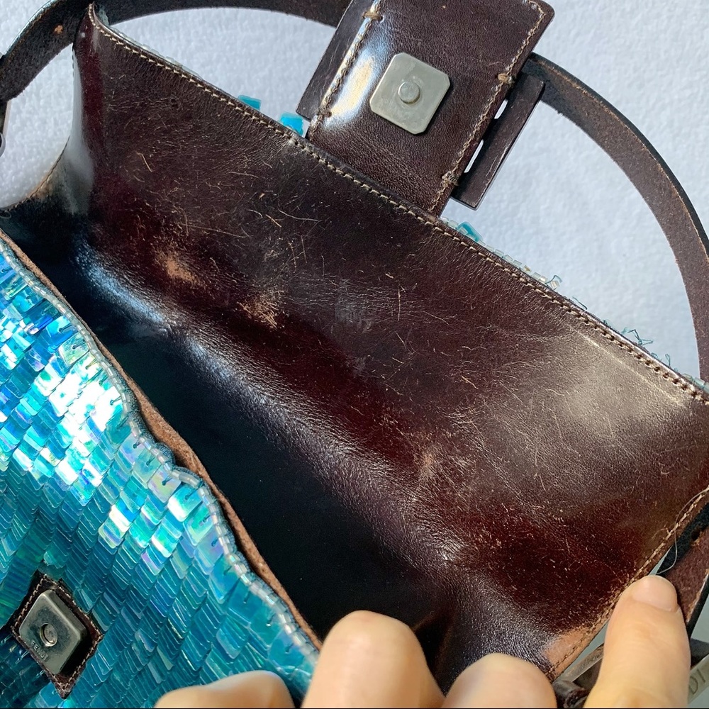 FENDI Navy Blue Sequin Beaded Shoulder Baguette Vintage 90s Bag - Picture 14 of 16